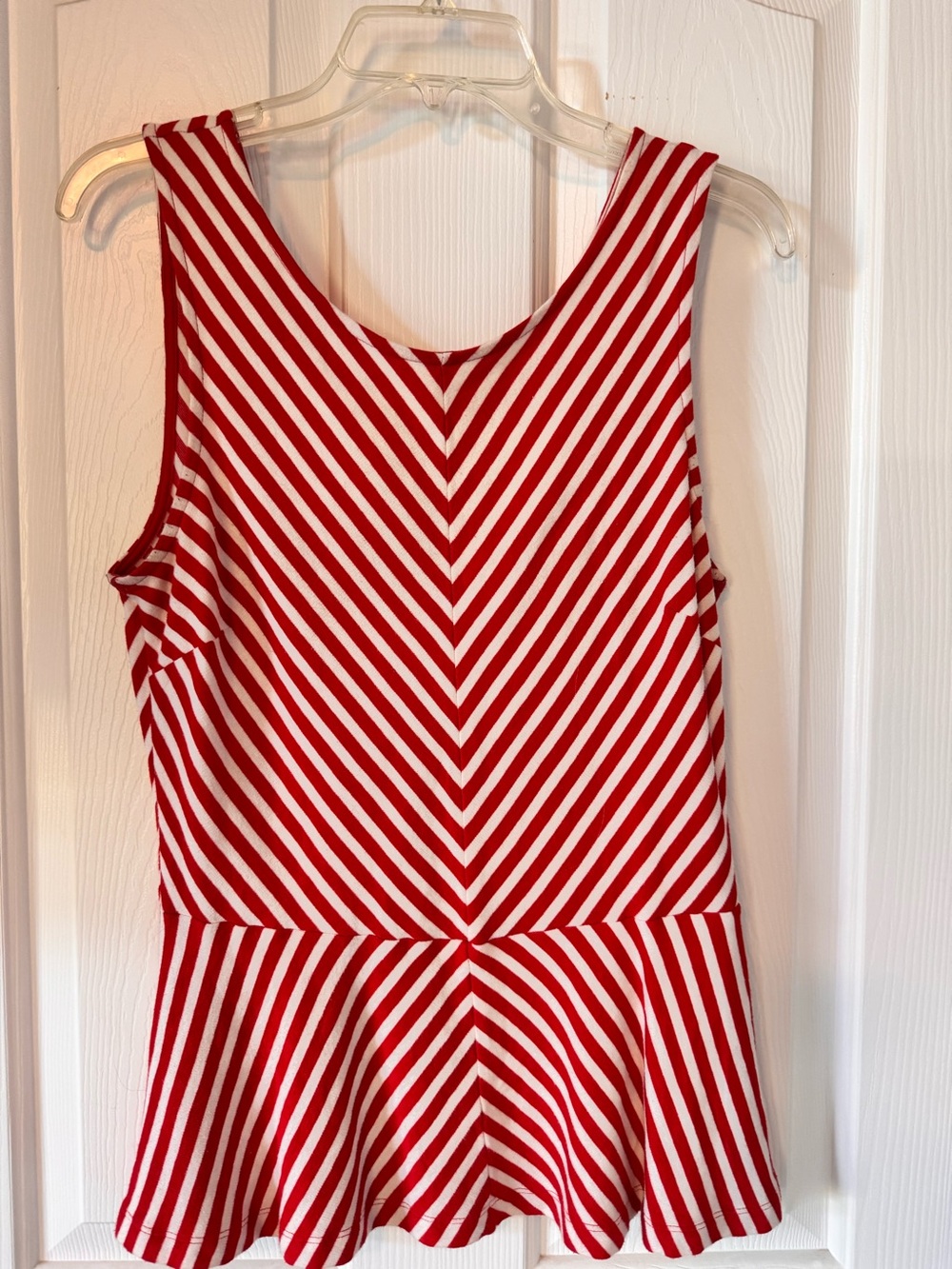 Orange & White Striped Peplum blouse with v in back